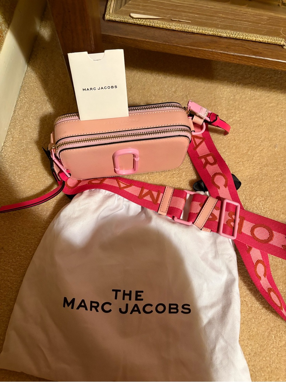 Marc Jacobs Pink Snapshot Crossbody with Hot Pink Logo Strap